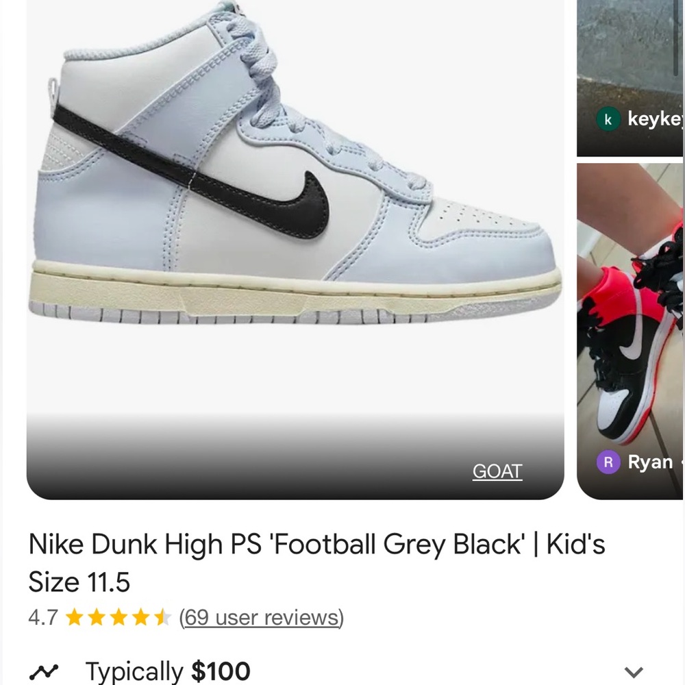 nike big kid dunks high football grey black (light blue) SIZE YOUTH 5